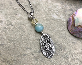 Sea Pony - Amazonite, Citrine, GreenGirl Studios and Sterling Silver Necklace