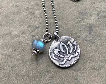 Light of the Lotus - Labradorite and Hilltribe Fine Silver Necklace