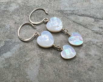 Two Hearts - Mother of Pearl and 14k Gold Filled Earrings