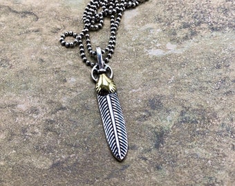 Spirit - Brass and Sterling Silver Spirit Feather Necklace