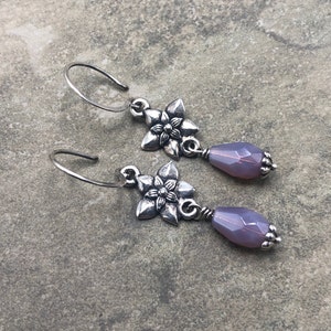 Star Jasmine - Czech Glass, Fine Pewter and Sterling Silver Earrings