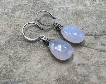 Maui Tears - Natural Chalcedony Faceted Briolette and Sterling Silver Earrings