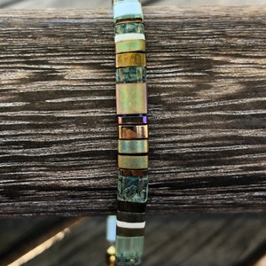 Olivine Colorful Tila Tile Stretch Bracelet image 1