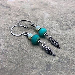 Seashells - Picasso Czech Glass, Fine Pewter and Sterling Silver Earrings