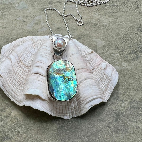 Shell Cove - Abalone, Freshwater Pearl and Sterling Silver Necklace