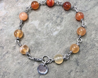 Sunset Lotus - Carnelian and Sterling Silver Bracelet