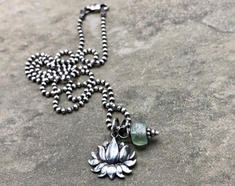 Lotus Garden - Prehnite and Sterling Silver Necklace