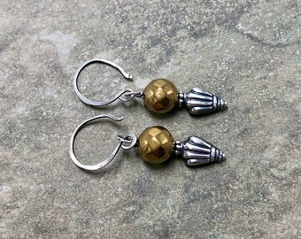 BiMetal Treasure - Pyrite and Sterling Silver Earrings