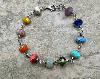 Rainbow Chakra, Heal the World - Pulsera de cristal checo Picasso y plata esterlina