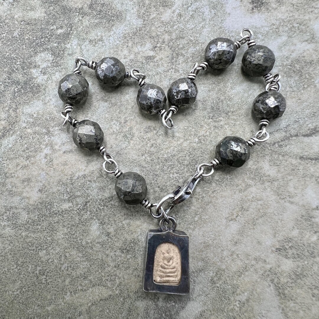 Buddha Blessing Pyrite, Clay and Sterling Silver Bracelet - Etsy