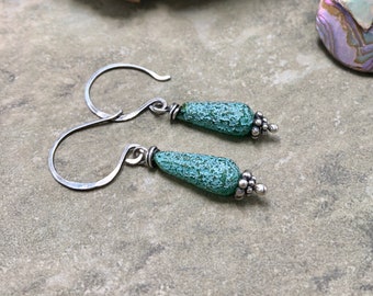 Sea Relic - Etched Glass and Sterling Silver Earrings