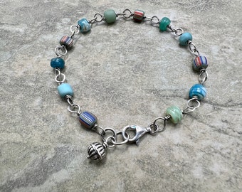 Kakamba - Vintage Trade Beads and Sterling Silver Bracelet