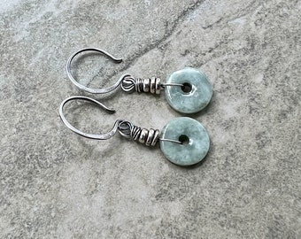 Jade Buttons - Jade and Sterling Silver Earrings