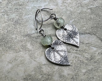 Heart Leaves - Silver Plate Fine Pewter, Picasso Czech Glass and Sterling Silver Earrings