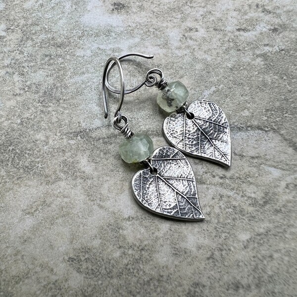 Heart Leaves - Silver Plate Fine Pewter, Picasso Czech Glass and Sterling Silver Earrings