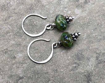 Rainforest - Green Picasso Czech Glass and Sterling Silver Earrings