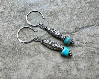 Sunburst - Hilltribe Fine Silver, Turquoise and Sterling Silver Earrings