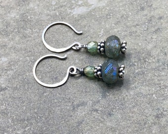 Krishna - Labradorite, Fire Polished Czech Glass and Sterling Silver Earrings