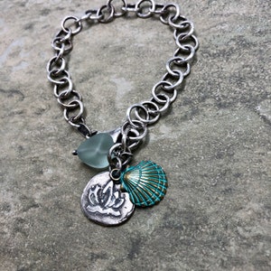 Sea Vibes - Sea Glass, Brass and Sterling Silver Bracelet