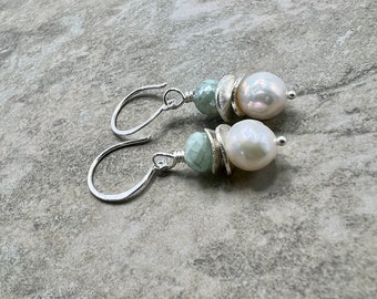 Newport -  Freshwater Pearl, Silverite and Sterling Silver Earrings