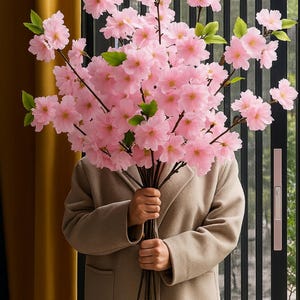 桜の枝の造花 – シルク製のピンクの桜の花の茎。結婚式、フロアベース、リビングルームの装飾に | 母の日ギフト