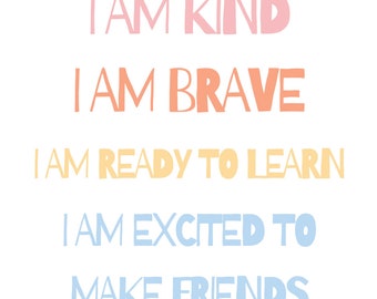 Poster d'affirmations pour la rentrée scolaire | Affirmations positives pour les enfants | affiche d'affirmations en classe | Préparez-vous pour l'école