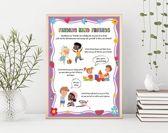 Finding Kind Friends Poster| How To Make Friends Kids| Educational Poster Kids|How To Make Friends Printable| Kids Printable| Making Friends