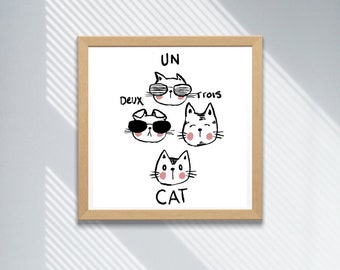 Trendy Cat Art Poster: Un, Deux, Trois (Digital Download)