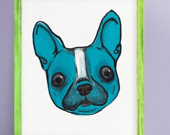 Blue Frenchie Art Print: Trendy Dog Poster (Digital Download)