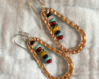 Boho Silver Colored Loops Style Dangles with Beaded Center Accent Drop