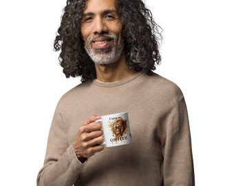 I Need Coffee Lion Ceramic Mug - Coffee Stain Design