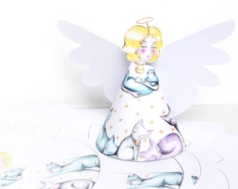 Cat lady Christmas Decoration - DOWNLOAD printable angel decoration christmas tree decoration DIY paper craft