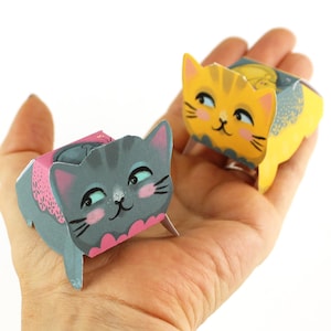 Mini cajas de almacenamiento con forma de gato: descarga el PDF imprimible, tarjetas, manualidades, papel, colorear, decoración, gatito, gato.