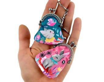 Mini Circus Cat / Bunny Purse - key ring handmade rabbit tiny cute little purse