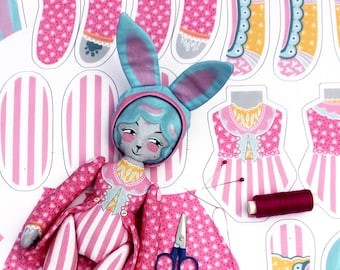 DIY-pakket - Mewky the Circus Circusdirecteur Cat Bunny - naaikattenpop vulling NIET inbegrepen
