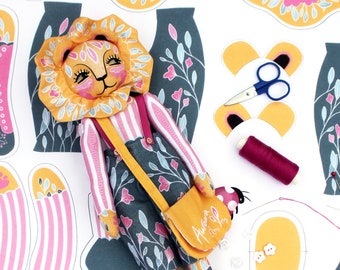 DIY Kit - Auroara the Circus Lion Juggler - sewing big cat doll STUFFING NOT included