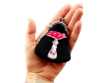 Mini Mushroom Purse - key ring handmade funghi foraging tiny cute little purse