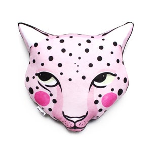 Leopard cushion softie plush various colours - throw pillow - blue pink cats big cat
