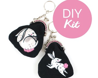 DIY KIT - Mini Bunny Purse - key ring sewing craft kits rabbit tiny cute little coin purse