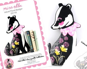 Floral Badger DIY KIT - Sewing Kit (stuffing not included) woodland animals