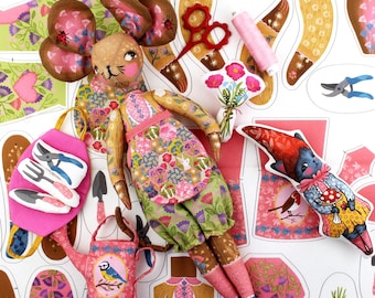 DIY Kit - Rose Ceres the Gardening Mouse - gardener cat gnome - sewing kit sewing cat doll