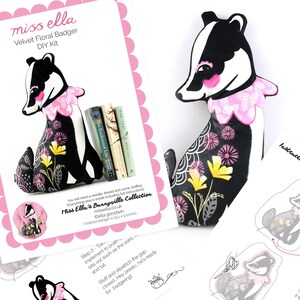 Floral Badger DIY KIT - Sewing Kit (stuffing not included) woodland animals