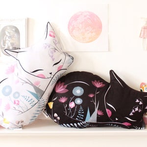 Cat cushion softie plush floral - throw pillow - cat shaped lady illustrated homewares nursery decor illustration