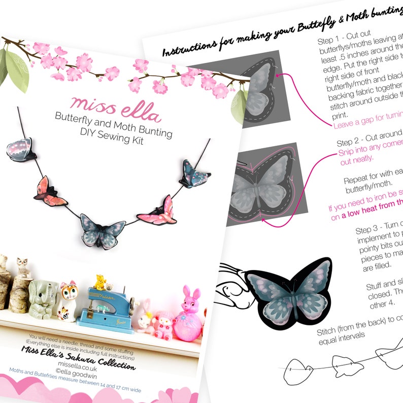 DIY sewing KIT Butterfly and Moth Bunting kit moths butterflies home decor decorations nursery image 3