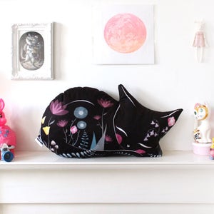 Cat cushion softie plush floral - throw pillow - cat shaped lady illustrated homewares nursery decor illustration