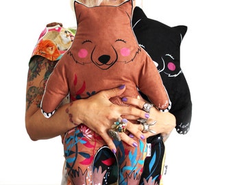 Wombat DIY KIT - brown or black - cushion softie plush floral - throw pillow - animal homewares nursery decor illustration
