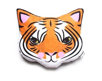 Tiger cushion softie plush various colours - throw pillow - blue orange pink cats big cat