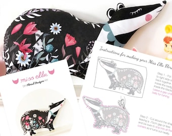 Badger Cushion DIY KIT - Sewing Kit (stuffing not included) woodland animals