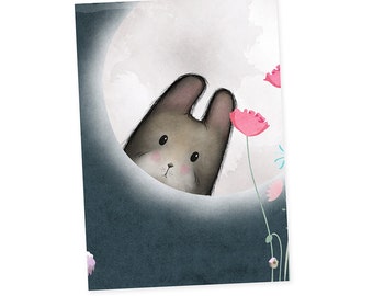 Ili Pika card - Magic moon rabbit - animals greetings card birthday card - no wording