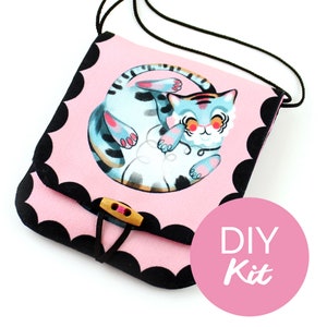 DIY KIT - Tiger cross body shoulder bag - Tend your Tiger Magic! Patch pocket bag purse pink sewing craft kits